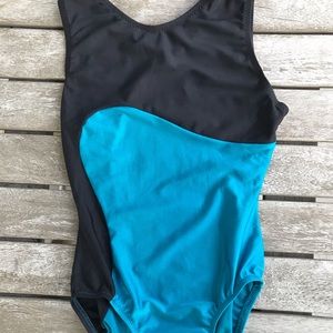 Blue and Black gymnastics leotard